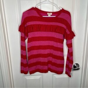 Kate Spade Lollipop Red and Pink Stripe Glitter Ruffle Sweater in Girl's 14